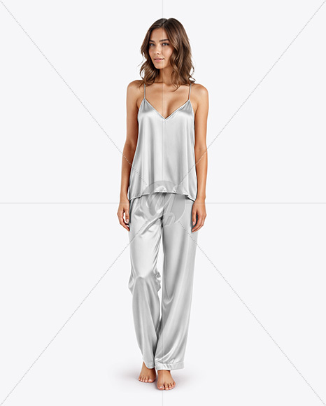 Woman Wearing Pajamas with Pants and Sleeveless Blouse Mockup