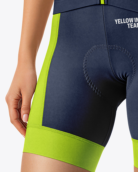 Woman Wearing Cycling Jersey and Bib Shorts Mockup