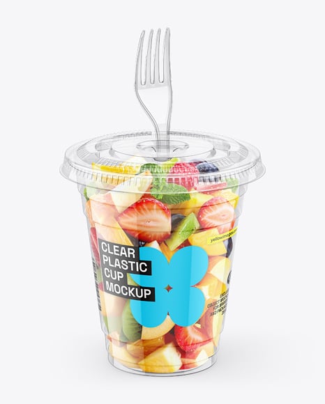 Clear Plastic Cup with Fruits Dessert Mockup