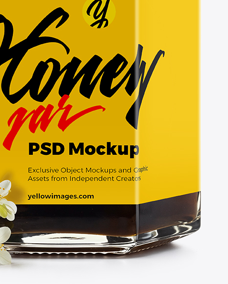 Hexagonal Glass Jar with Buckwheat Honey Mockup