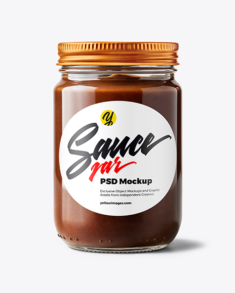 Glass Jar with Chocolate Fudge Sauce Mockup - Sauce bottle mockup