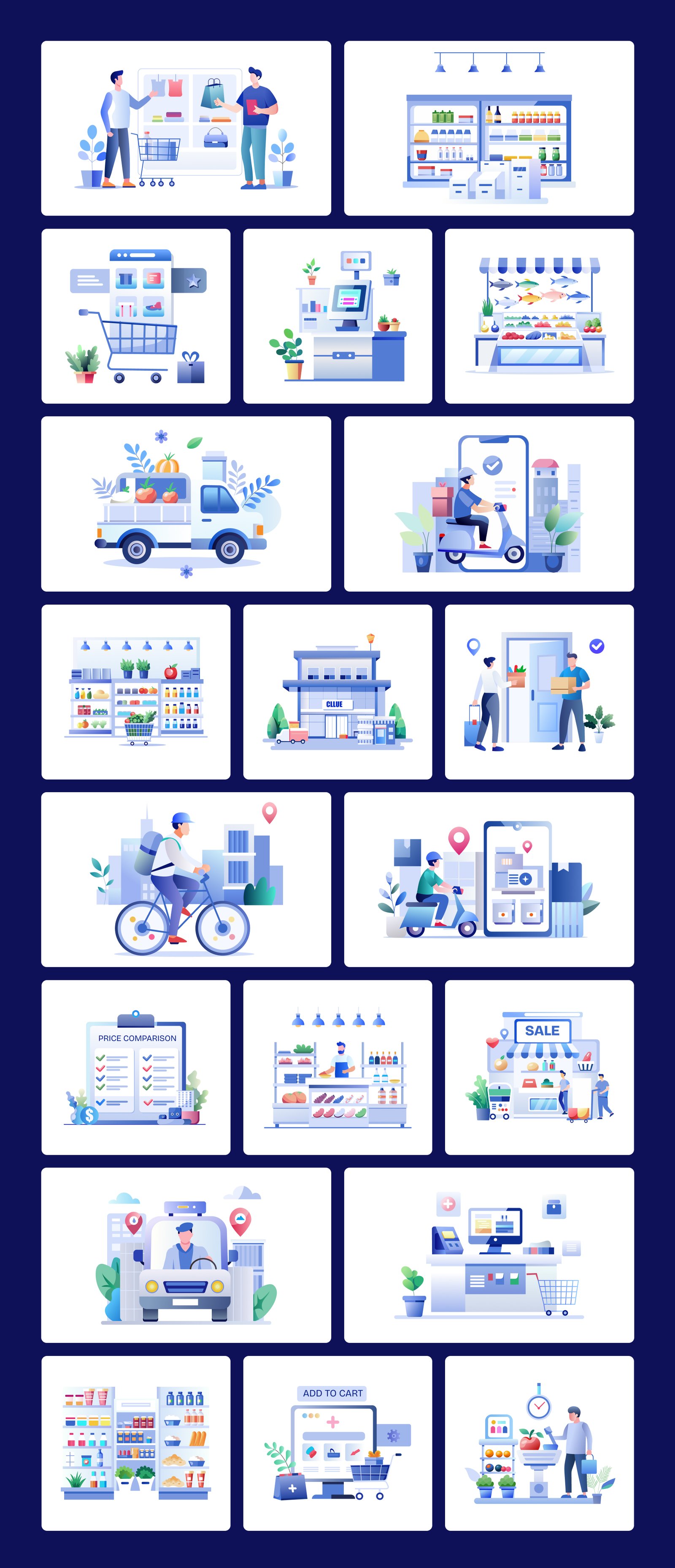 Grocery Shopping Illustrations
