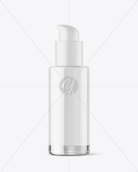 Clear Glass Cosmetic Bottle with Pump Mockup