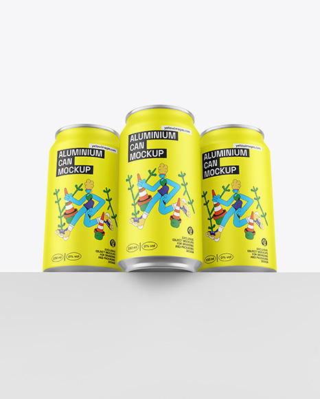 Three Matte Cans Mockup - Product package mockup