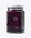 Square Glass Jar with Blueberry Jam Mockup