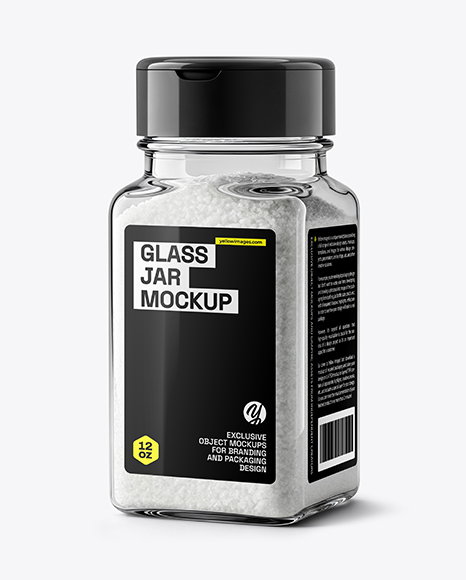 Square Glass Jar with Fine Salt Mockup - Realistic mockups