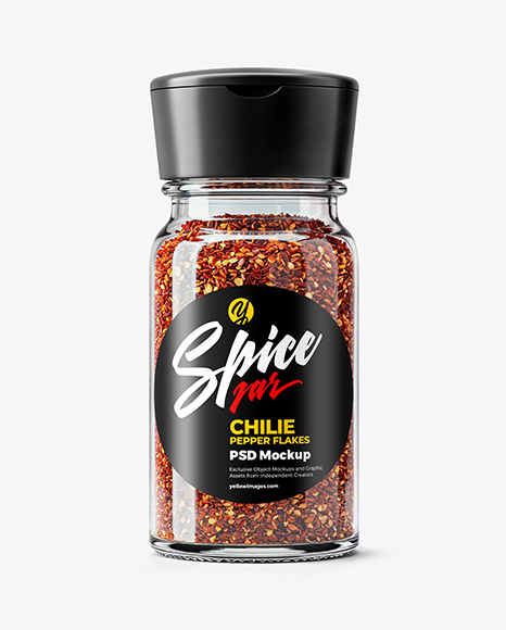 Spice Glass Jar with Chili Pepper Flakes Mockup - Realistic mockups