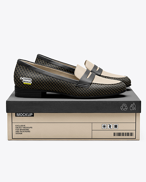 Pair of Women's Leather Loafers on Shoe Box Mockup - Shoe+Box+Mockup+2018+|+Free+Mockup