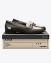 Pair of Women's Leather Loafers on Shoe Box Mockup