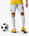 Soccer Player Wearing Jersey and Shorts Mockup
