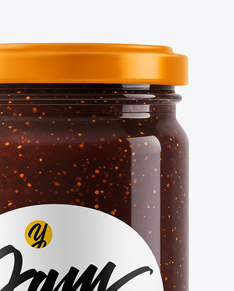 Clear Glass Jar with Fig Jam Mockup