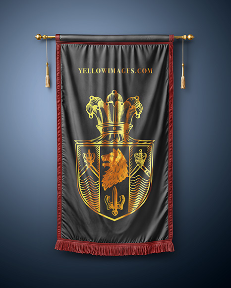Vertical Flag With Metallic Pole Mockup
