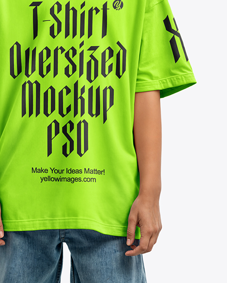 Boy Wearing Oversize T-Shirt and Baseball Cap Mockup