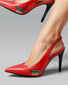 Pair of Slingbacks on Woman's Legs Sitting on Chair Mockup