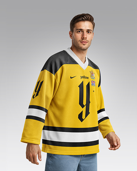 Man Wearing Ice Hockey Jersey Mockup