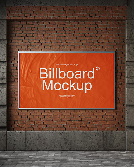 Billboard on a Brick Wall Mockup - Wall frame mockup