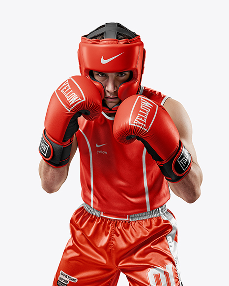 Man Wearing Boxing Kit with Jersey and Shorts Mockup - Kit mockup psd