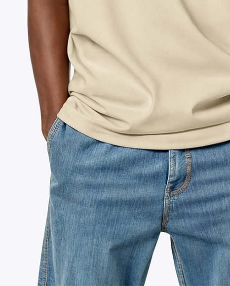 Black Man Wearing T-Shirt and Bucket Hat Mockup