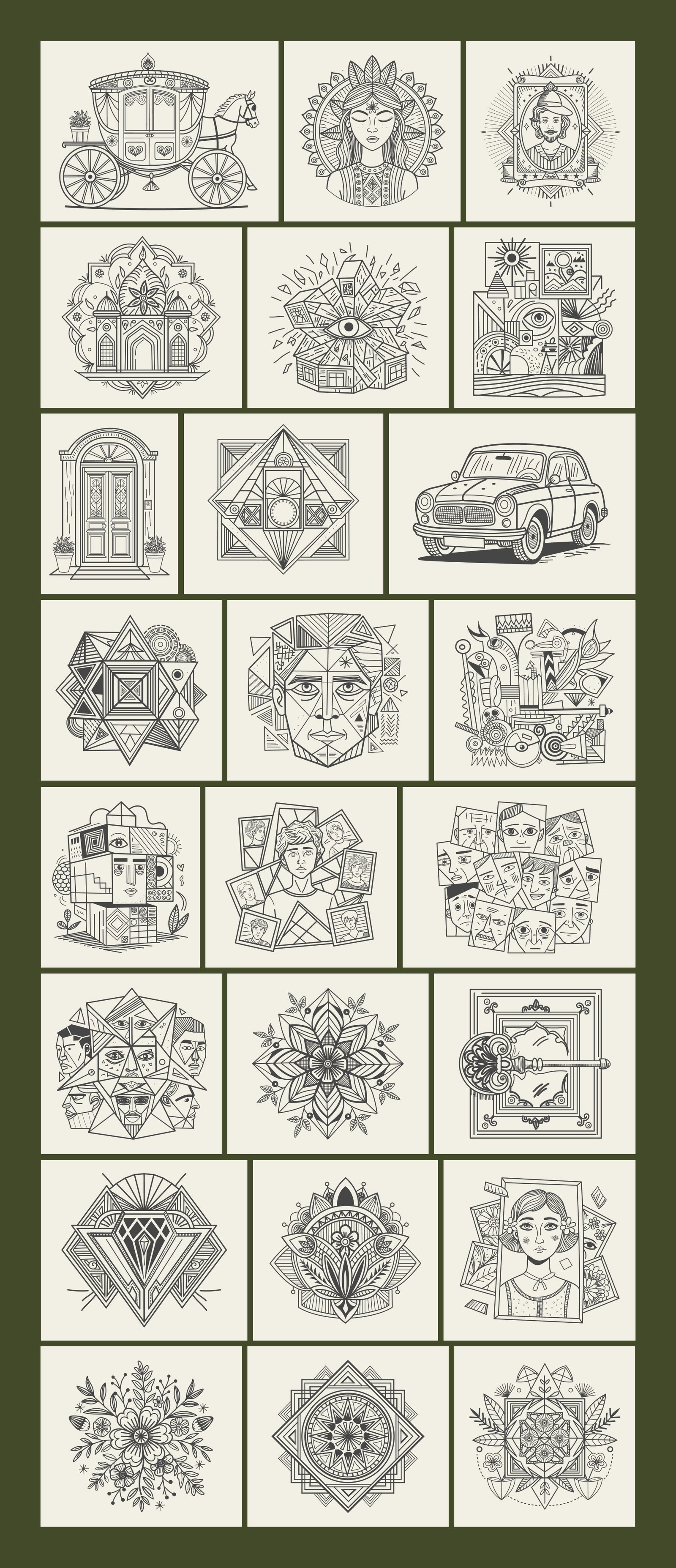 Vintage Hotel Illustration Set