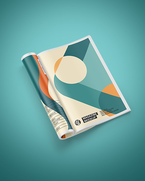 Opened Magazine Mockup - Half Side View