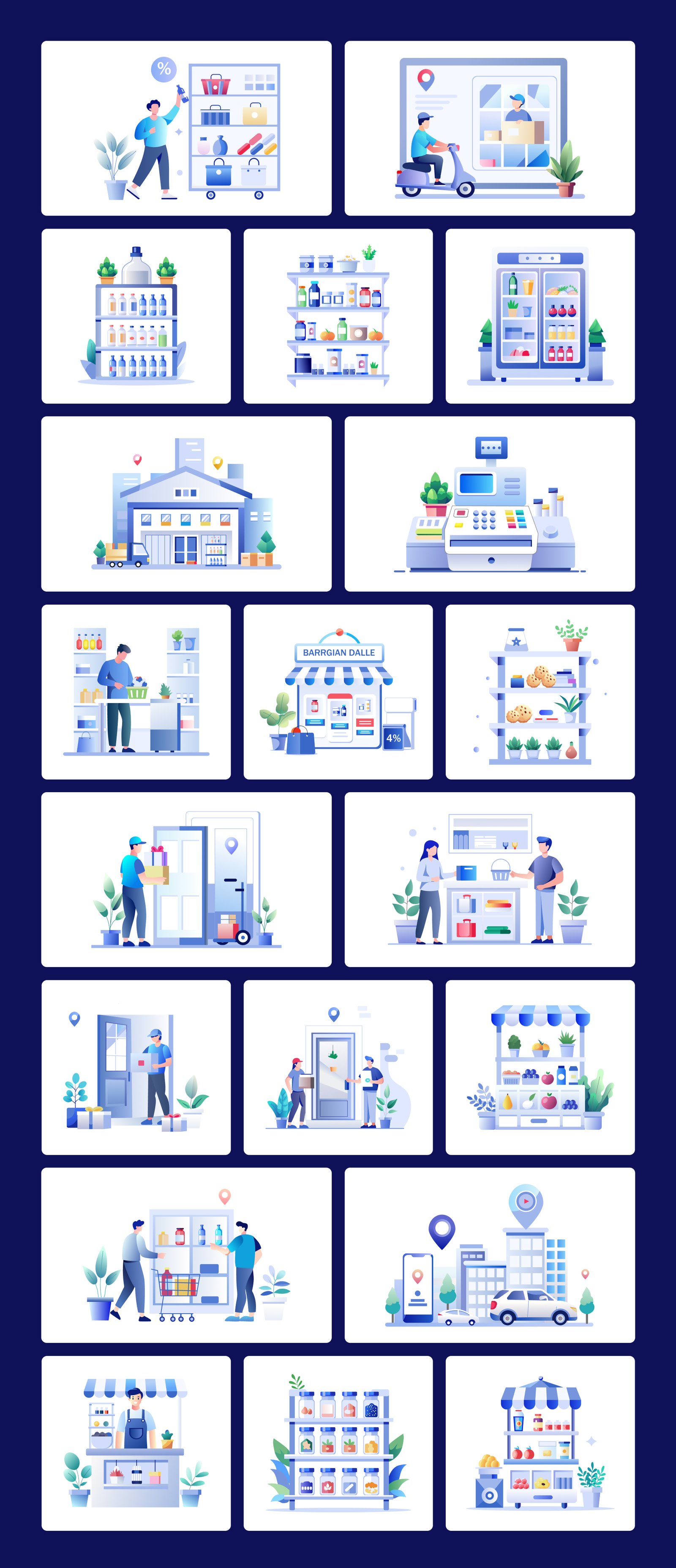 Grocery Shopping Illustrations