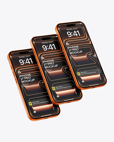 Three iPhone 17 Pro Mockup - Premium PSD Mockups