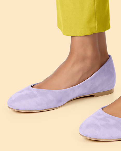 Pair of Suede Ballet Flats on Woman's Legs Mockup