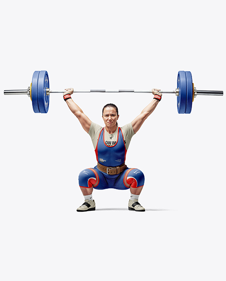 Woman Wearing Weightlifing Suit with Barbell Mockup - Premium PSD Mockups