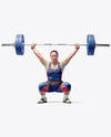 Woman Wearing Weightlifing Suit with Barbell Mockup