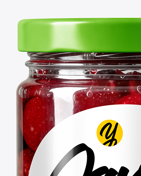 Glass Jar with Cherry Jam Mockup