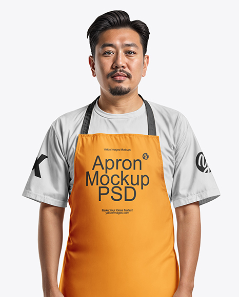 Asian Man Wearing Apron and T-Shirt Mockup
