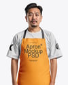 Asian Man Wearing Apron and T-Shirt Mockup