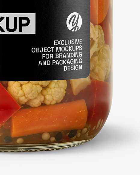 Clear Glass Jar with Giardiniera Pickled Vegetables Mockup