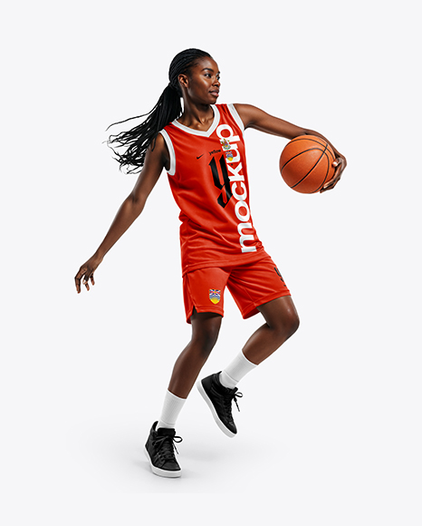 Black Woman Wearing Full Basketball Kit Mockup - Black sweater mockup