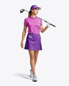 Woman Wearing Golf Shirt and Skirt Mockup