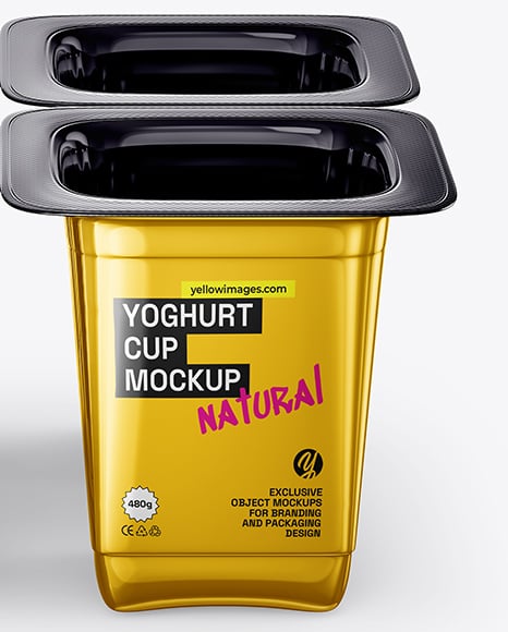 4 Metallized Plastic Yoghurt Cups Mockup