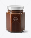 Glass Hexagonal Jar with Chocolate Fudge Sauce Mockup