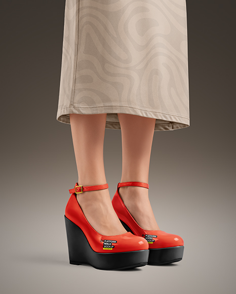 Woman Wearing Dress and Wedge Heels Mockup