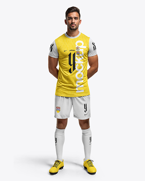 Man Wearing a Full Soccer Kit Mockup - Soccer+Jersey+and+Football+Kit+Presentation+Mockup+...