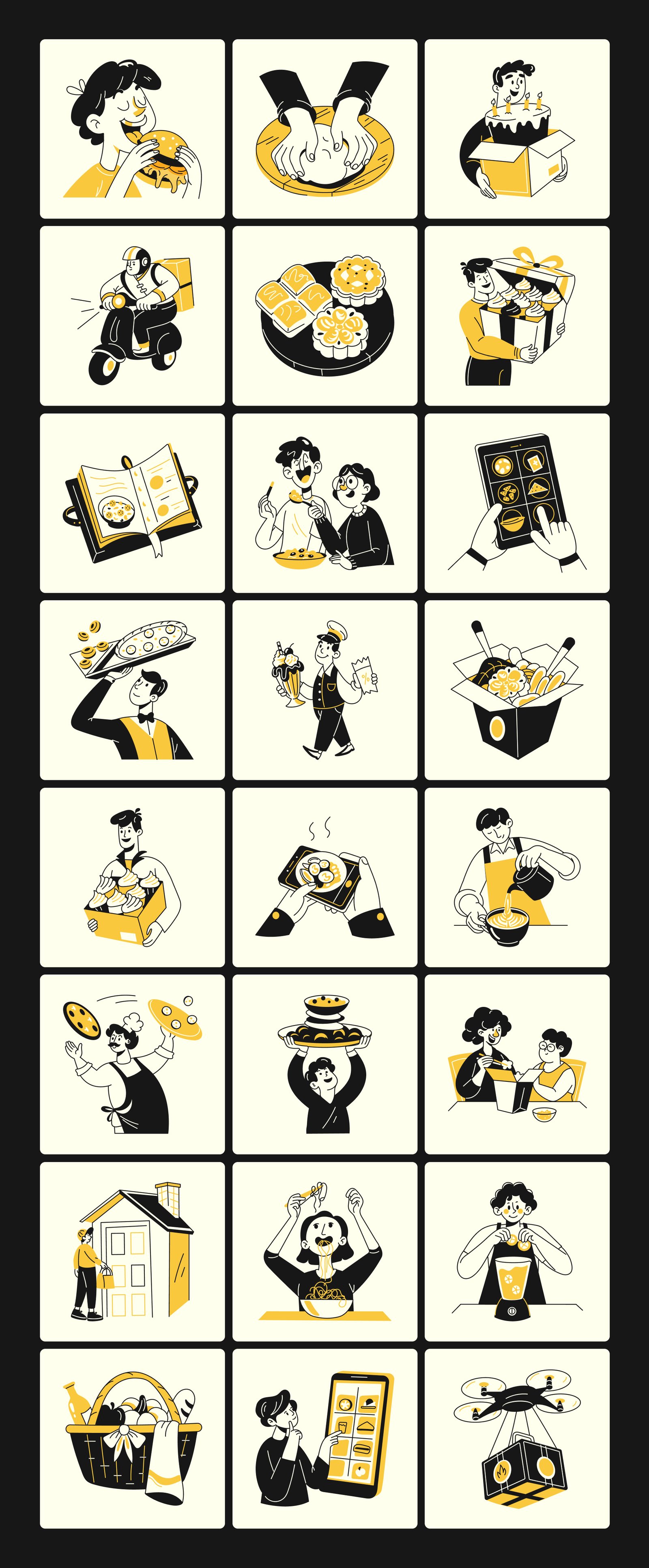 Food and Delivery Illustrations Set