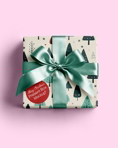 Square Gift Box with Bow Mockup - Packaging mockups