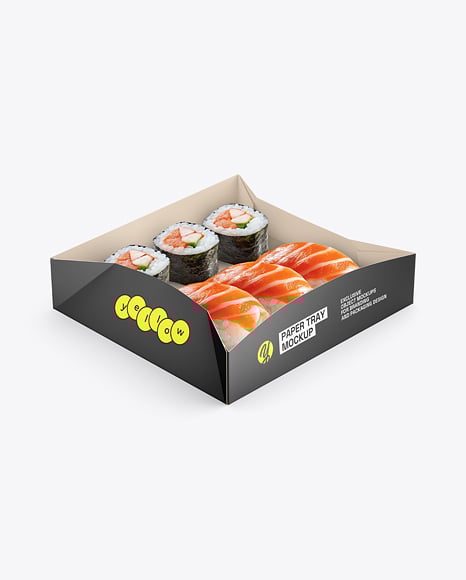 Paper Food Catering Tray with Sushi Mockup - Medium+Box+Carrier+Packaging+Mockup+PSD+Mockup+|+Packaging+mockup,+Food+box+packaging,+Mockup