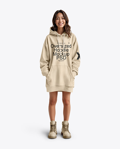 Woman Wearing an Oversized Hoodie and Boots Mockup - Crop top hoodie mockup
