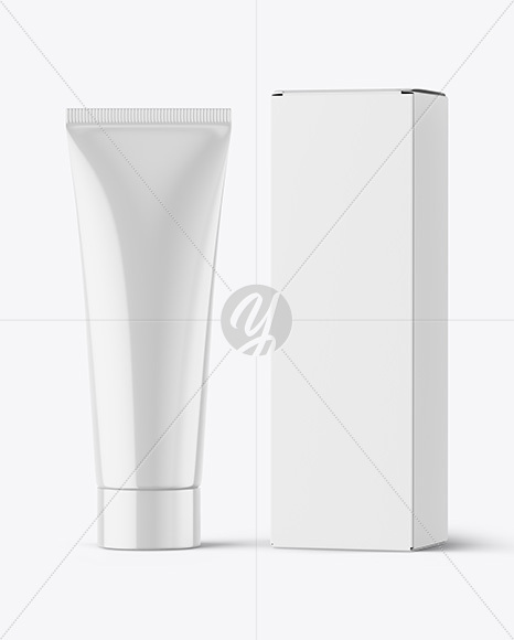 Glossy Cosmetic Tube with Box Mockup