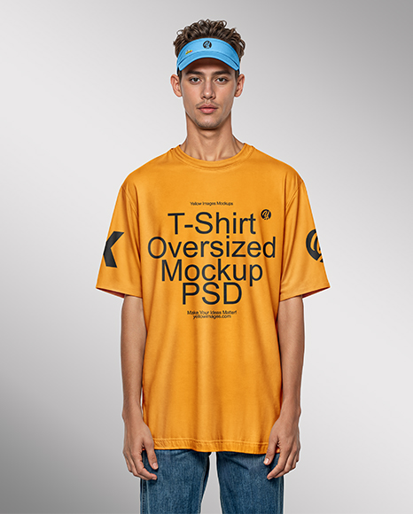 Young Man Wearing Oversized T-Shirt and Visor Cap Mockup