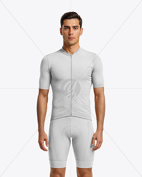 Man Wearing Cycling Jersey and Bib Shorts Mockup