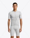 Man Wearing Cycling Jersey and Bib Shorts Mockup