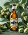 Beer Bottle Surrounded by Hops Branches Mockup