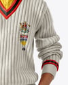 Man Wearing a Full Cricket Kit with Bat Mockup