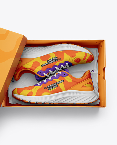 Pair of Running Shoes in Shoe Box Mockup